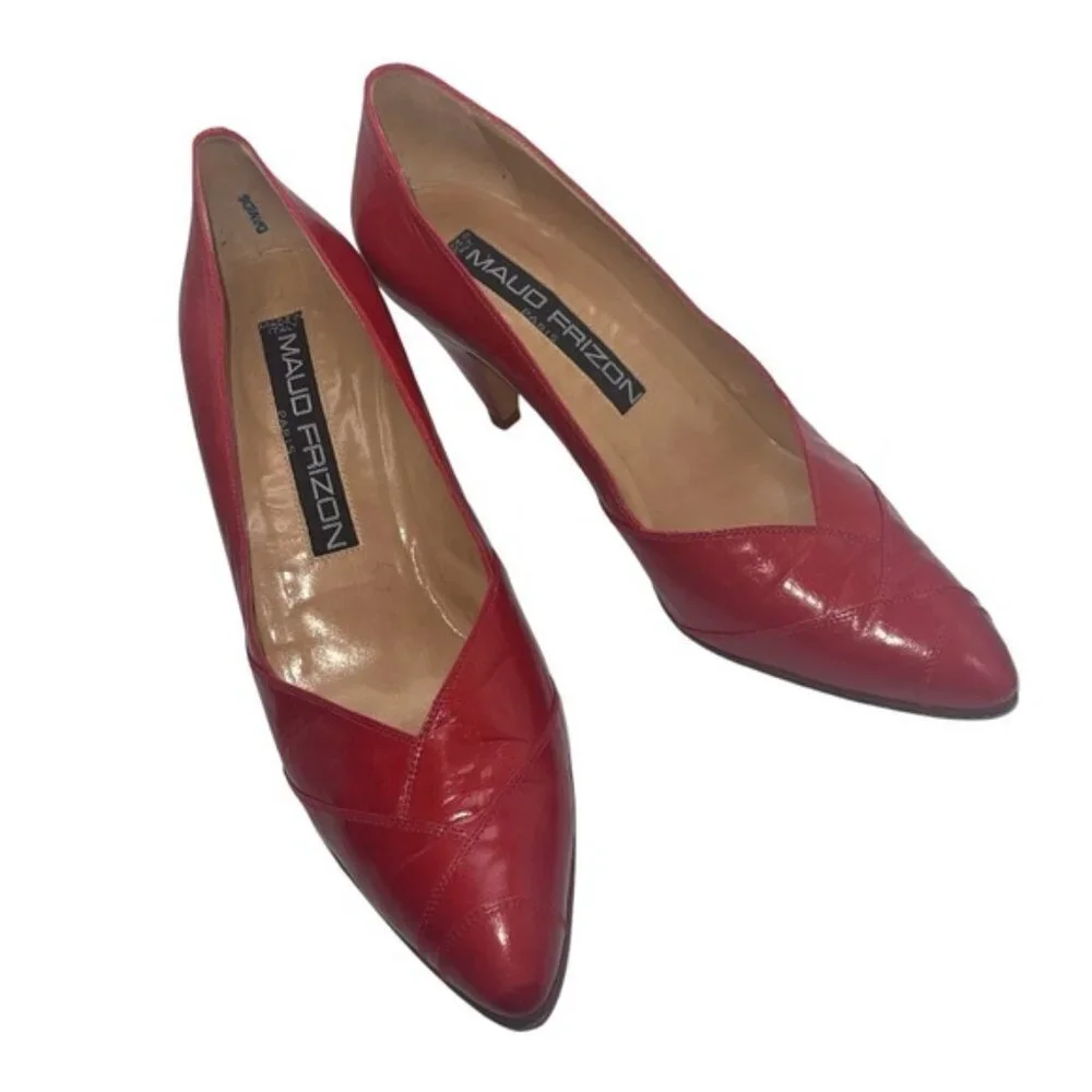MAUD FRIZON Heels Women’s‎ Size 37 EU Red Leather Vintage Rounded Toe 3